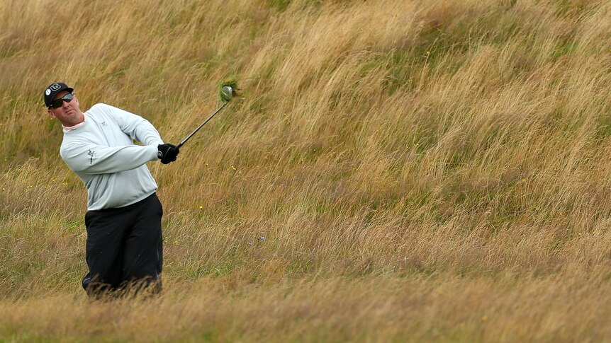 Just like home ... David Duval plays a shot during a practise round at Royal Lytham and St Annes