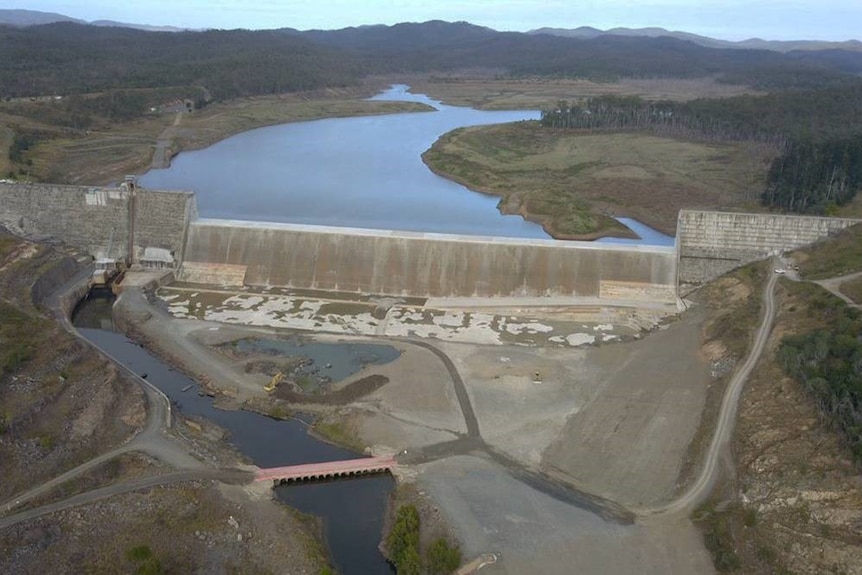 Concrete walls hold back water at Paradise Dam