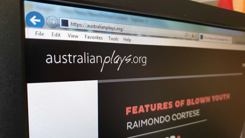 A computer screen displays the front page of the AustralianPlays.org website in a browser.