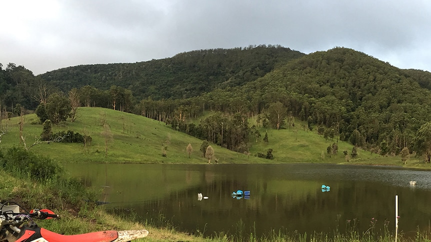 A large dam filled to the brim with water