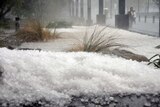 Hailstones piled up on a Melbourne street after a storm on March 6, 2010.