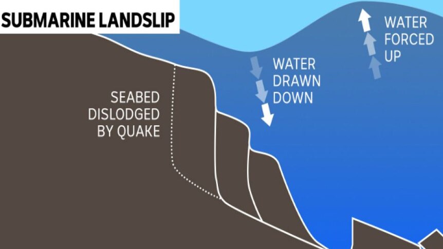 Pergeseran besar tanah di bawah laut menciptakan tsunami.