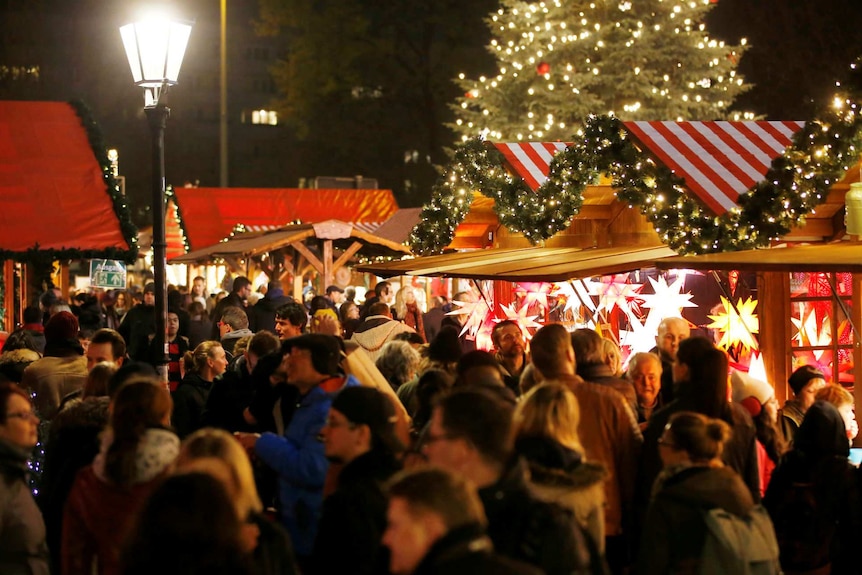 People at a Christmas market in Berlin.