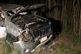 The front of a wrecked 4WD.