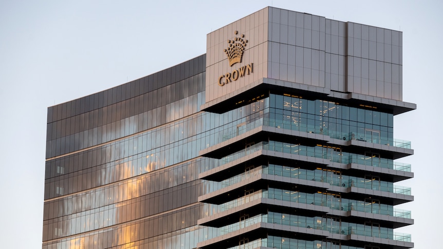 A close-up angled shot of the top floors of Crown Towers Perth.