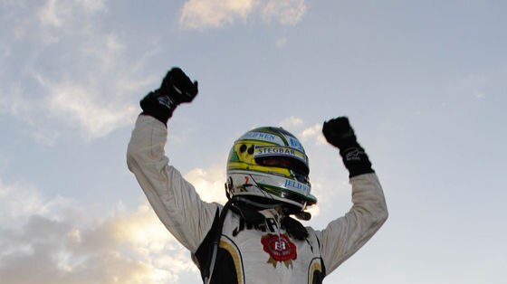 Timely win ... James Courtney celebrates victory in Race One.