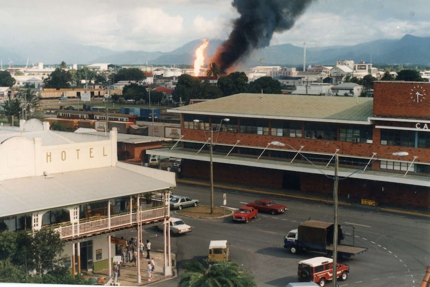 Jet of fire from gas tank.