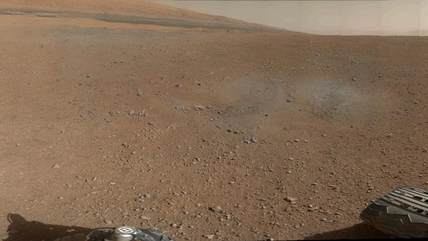 Panorama of the Gale Crater landing site on Mars taken by NASA's Curiosity rover.