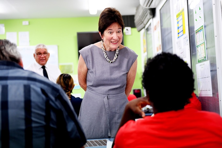 Royal Commissioner Margaret White talks to a detainee at Don Dale