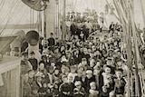 Men women and children on the tall ship the Royal Tar sailing to Paraguay via Argentina 