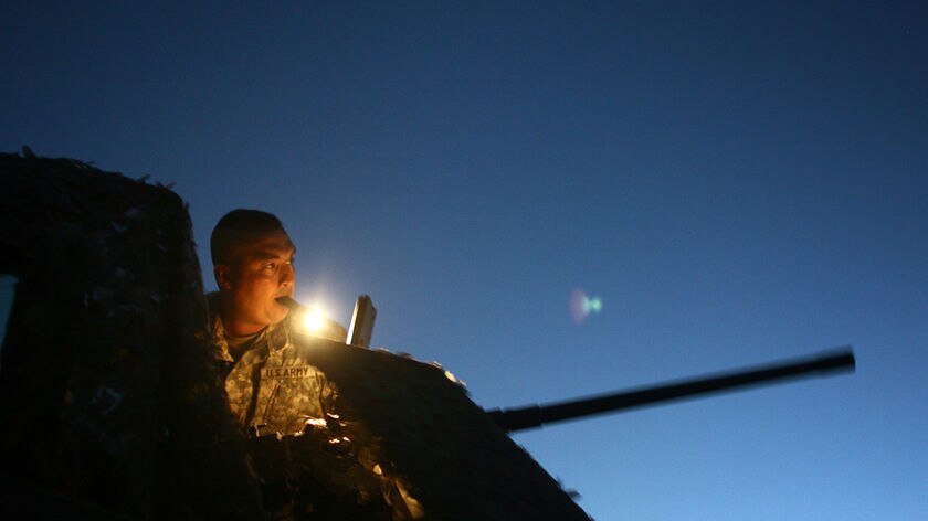 US soldier on Stryker armoured vehicle