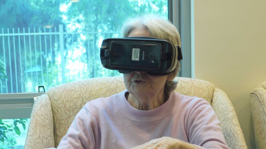 Hazel Campbell tries virtual reality goggles