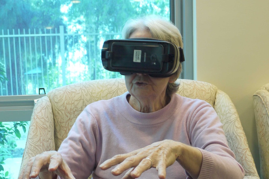 Hazel Campbell tries virtual reality goggles