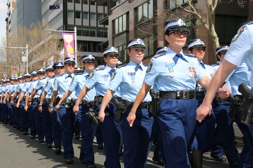 A line of officers during a parade