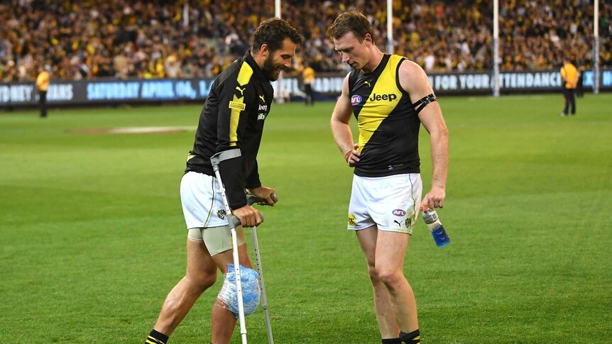 Alex Rance (left) and Dylan Grimes of the Tigers.