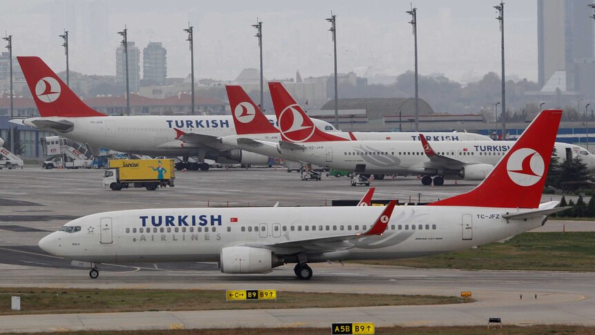 Turkish Airlines planes at Istanbul airport