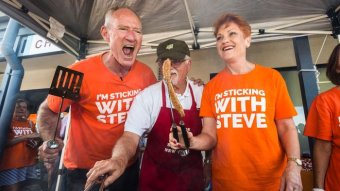 One Nation leader Senator Pauline Hanson and Queensland leader Steve Dickson at a barbecue in Buderim.