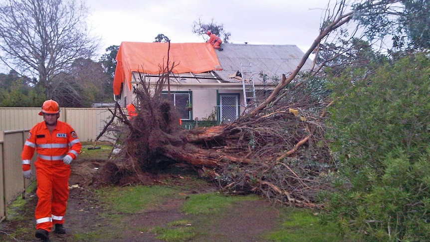 A storm damaged house on the South West Highway in Waroona
