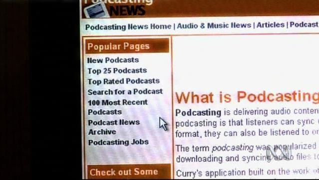 Computer screen shows text "What is podcasting"