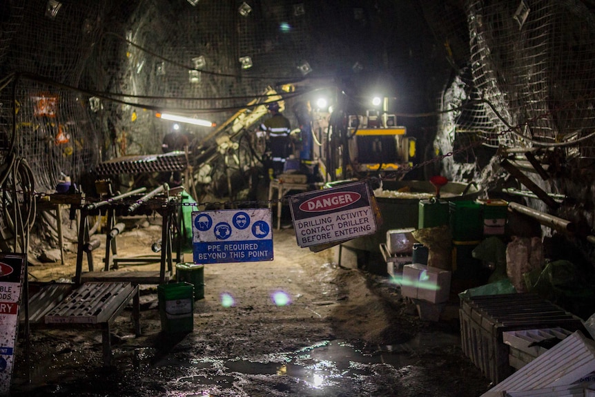 a drill rig underground.