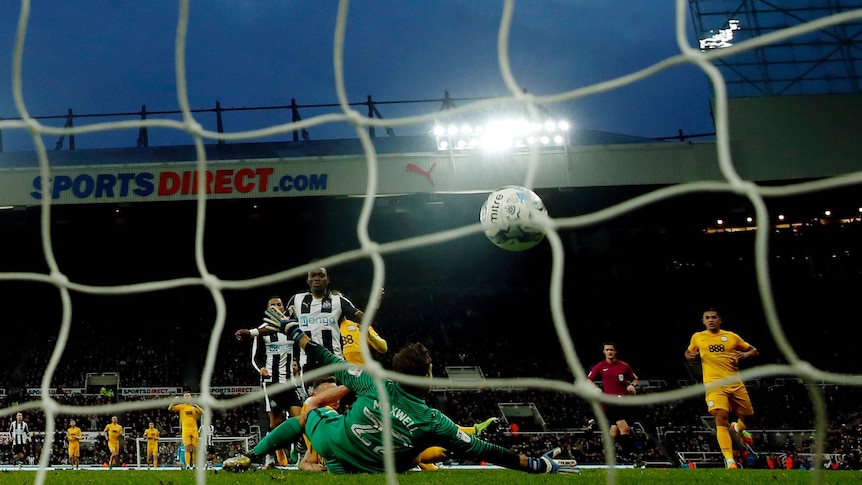 Newcastle United's Christian Atsu scores a goal against Preston North End on April 24, 2017.