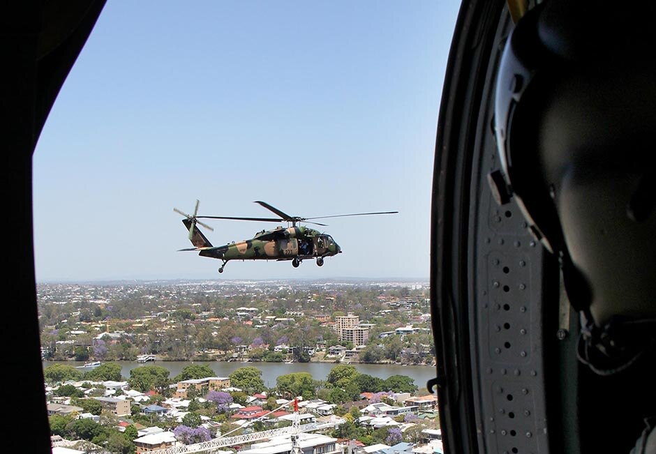 Load master in a Black Hawk