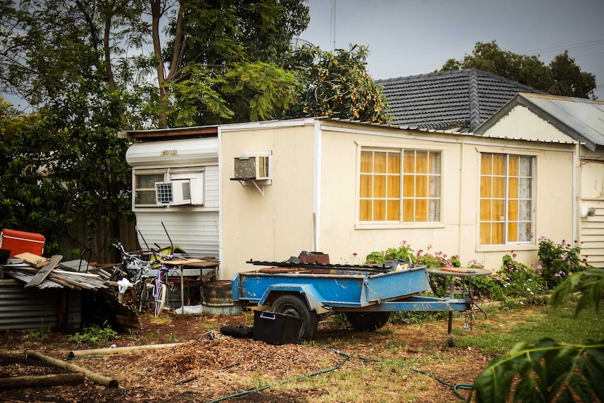 Caravan and shed unit in backyard at Robinvale Victoria