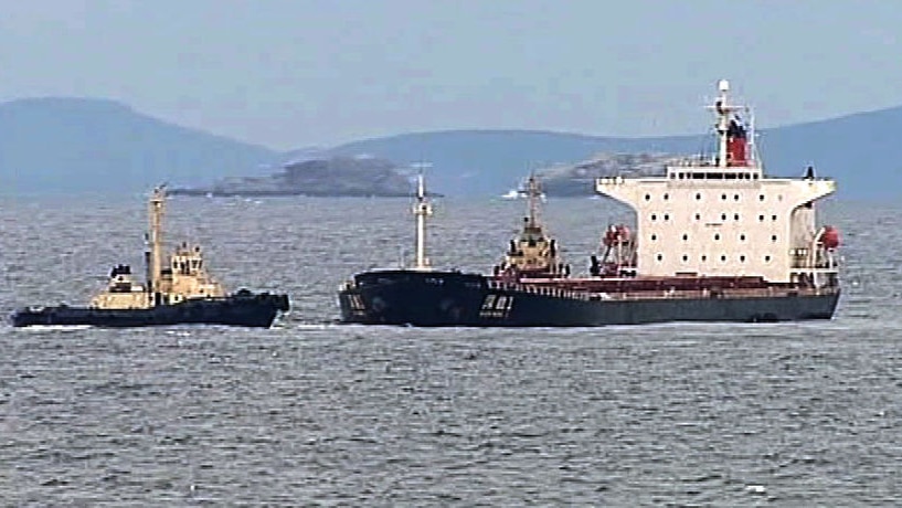 The Chinese coal-carrier has been towed to safe anchorage off Great Keppel Island.