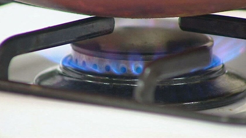 A stove top gas burner cooking