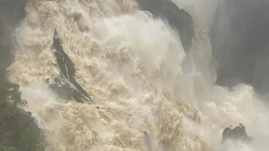 The "unbelievable" volume of water gushing down Barron Falls after the rain.