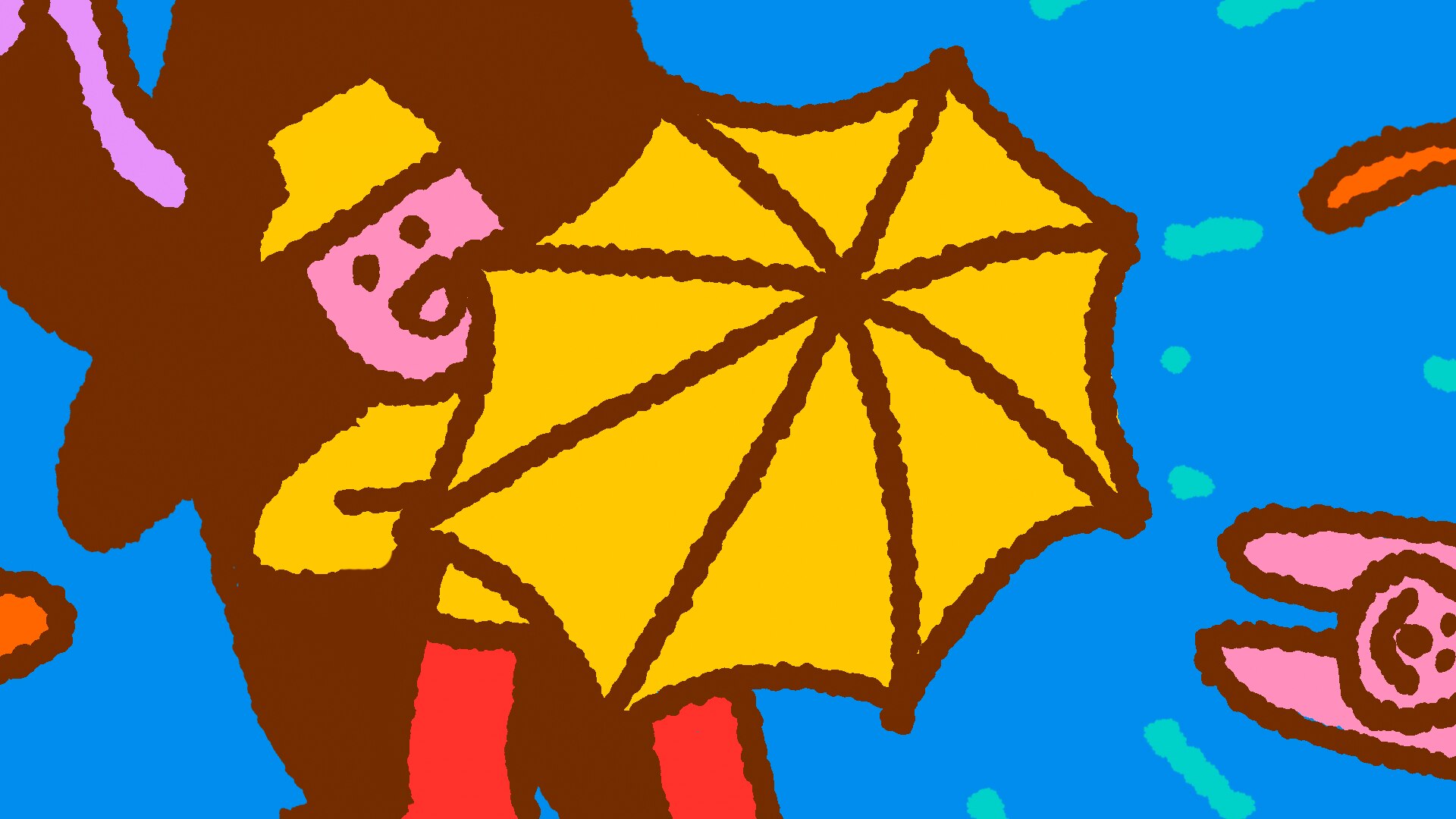 Graphic drawing man with umbrella