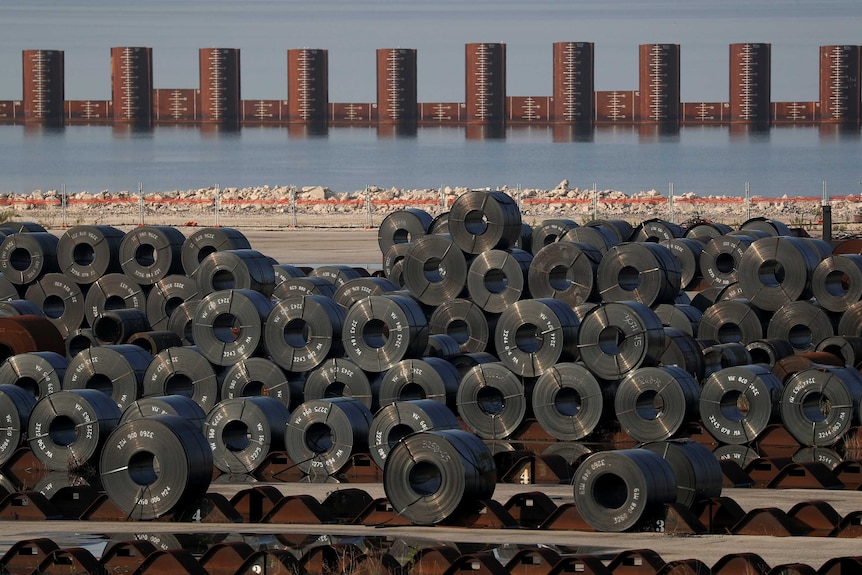 Rolls of steel are seen at the Ilva steel plant in Taranto.