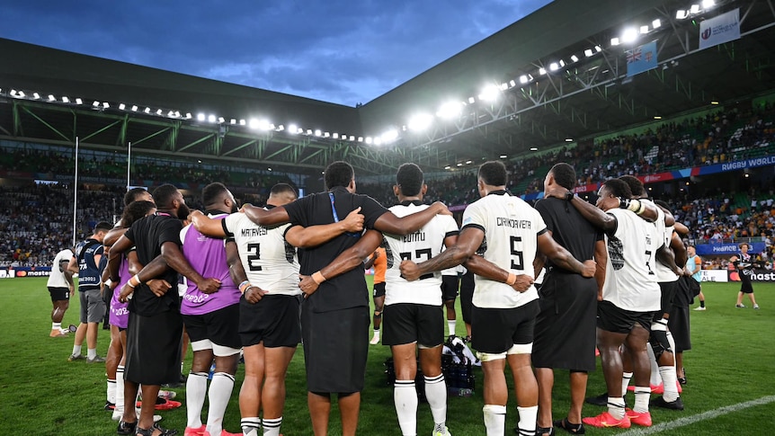 Fiji come together at the Rugby World Cup.