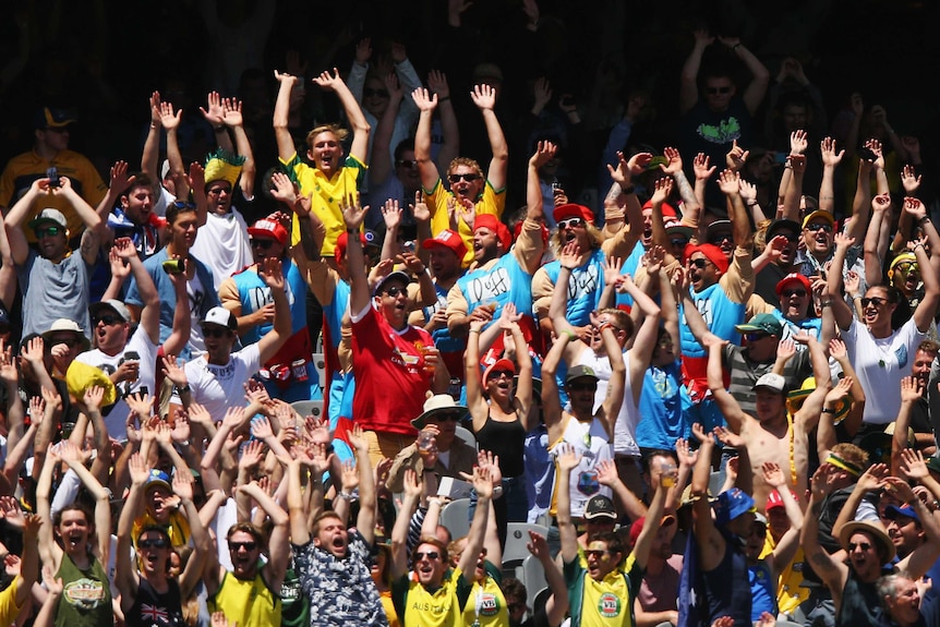 Fans do the mexican wave at the MCG
