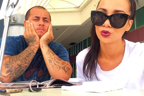 Lionel Patea and Tara Brown sit at a cafe in an undated Instagram photo