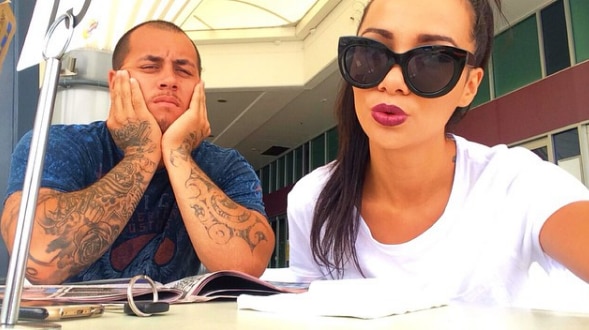 Lionel Patea and Tara Brown sit at a cafe in an undated Instagram photo