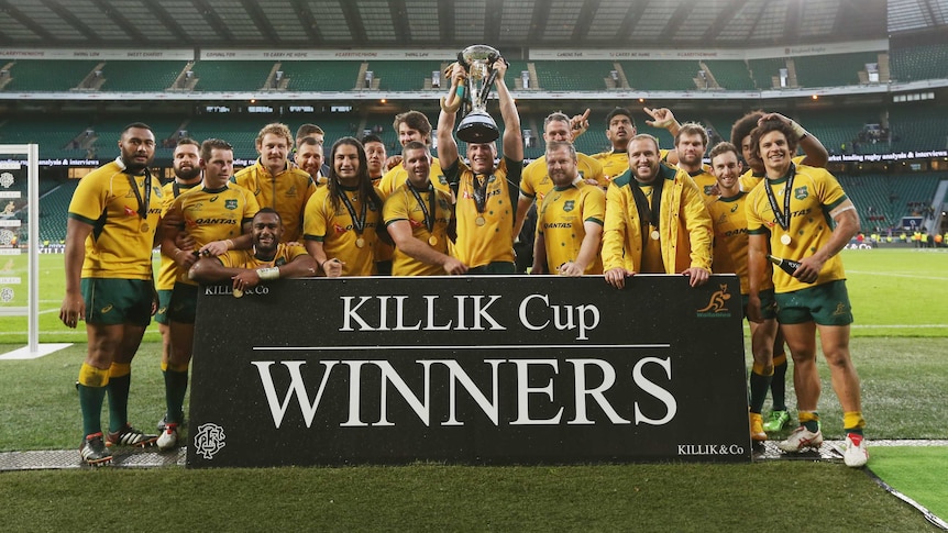 Wallabies celebrate win over Barbarians