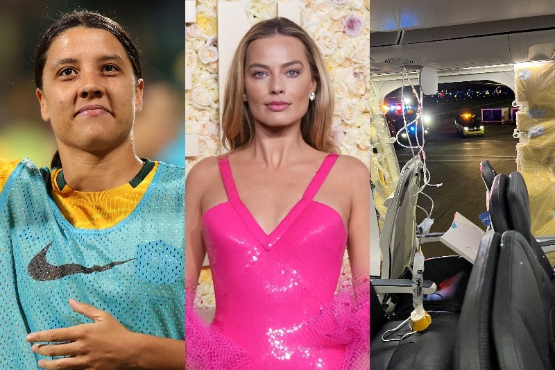 Sam Kerr, Margot Robbie and a part of a plane is missing.