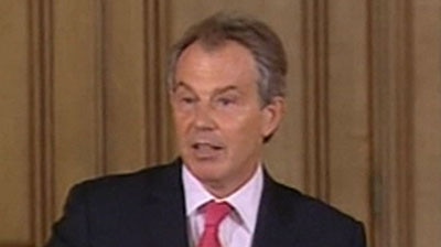 UK Prime Minister Tony Blair announcing new changes to immigration laws