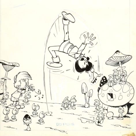 Part of one of the rare original drawings of the Smurfs