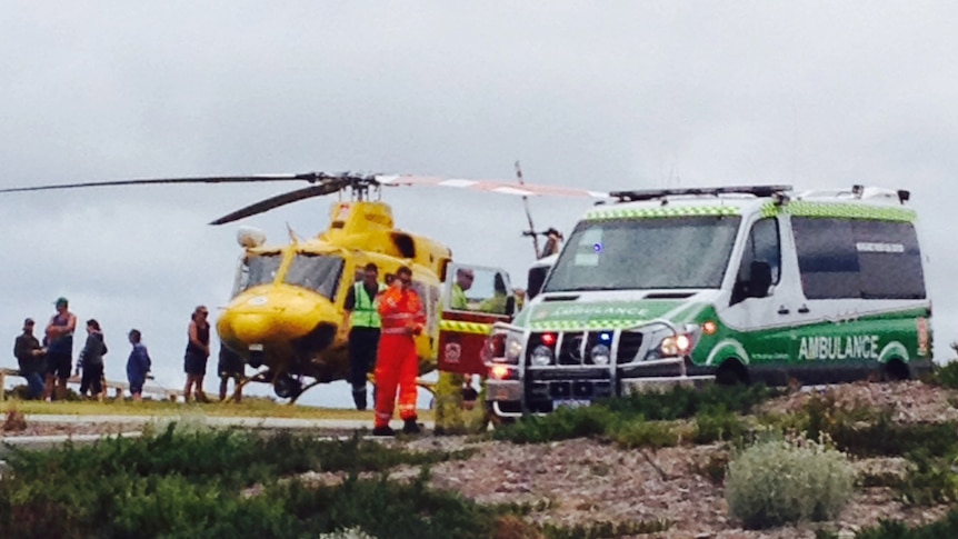 A helicopter and an ambulance at Prevelly