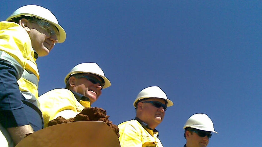 The WA Premier Colin Barnett and other politicians mark the start of work on the Gorgon project.