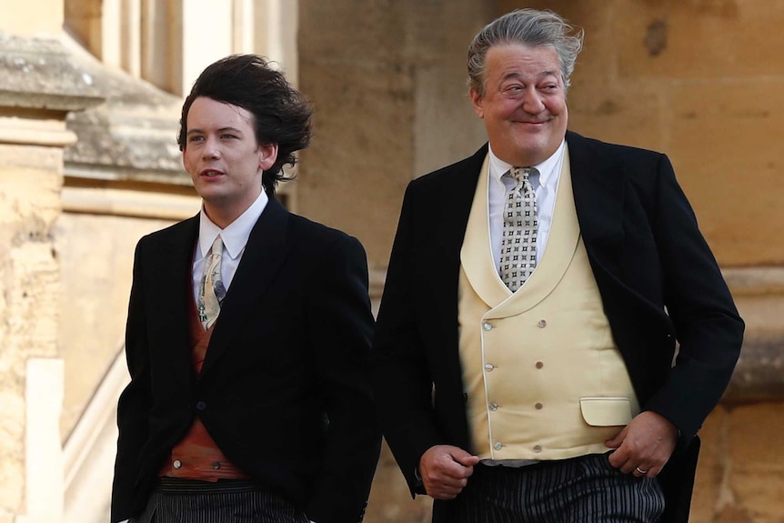 Stephen Fry and husband at Princess Eugenie's wedding