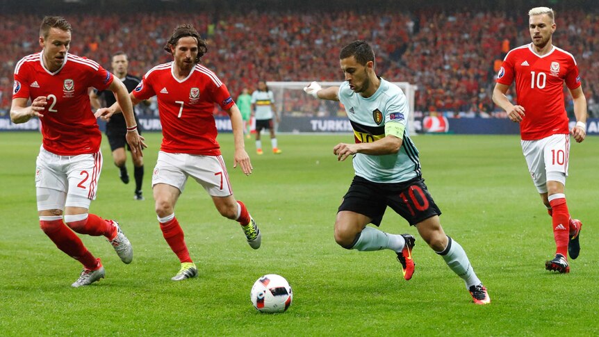Belgium's Eden Hazard on the ball against Wales at Euro 2016.
