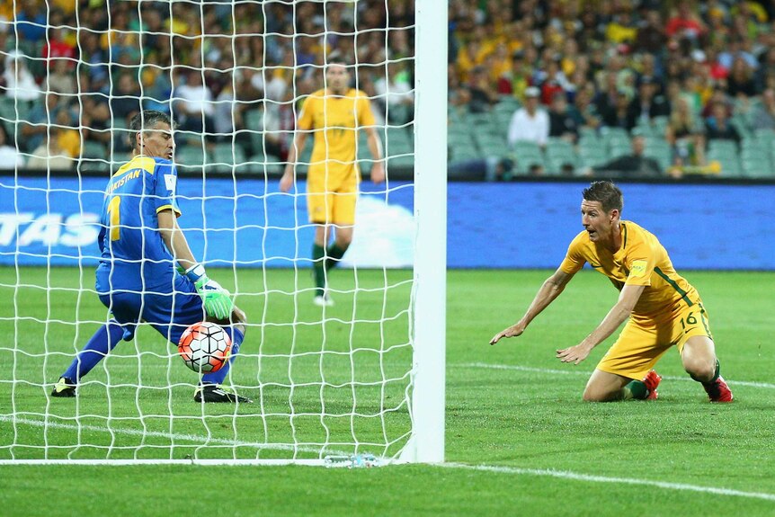 Nathan Burns scores for the Socceroos