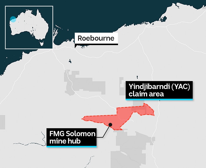 A map of the YAC claim area in Western Australia Pilbara region.