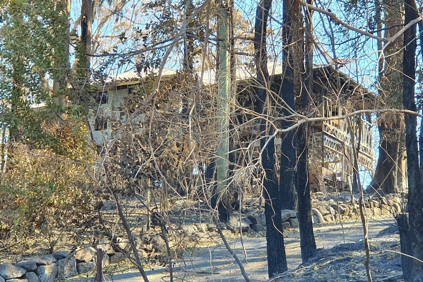 Remains of a house in Timbarra Drive at Beechmont on September 12, 2019, which was damaged in bushfires.