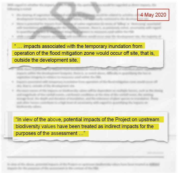 A excerpt of the EIS from May 2020 shows impacts upstream were now considered "indirect".