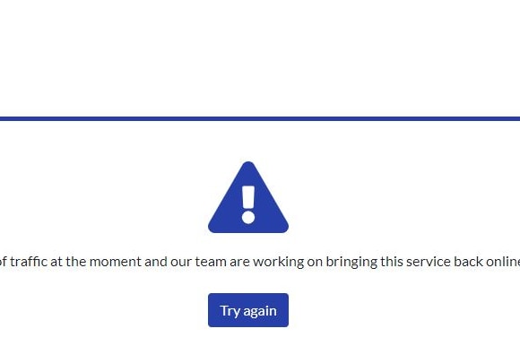 A screenshot of the website telling the user to try again shortly