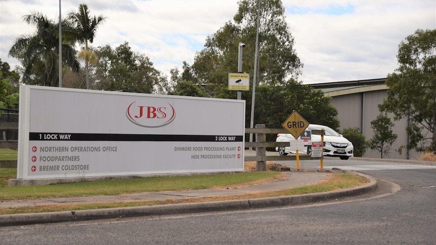 The roadside signage of a meatworks facility.